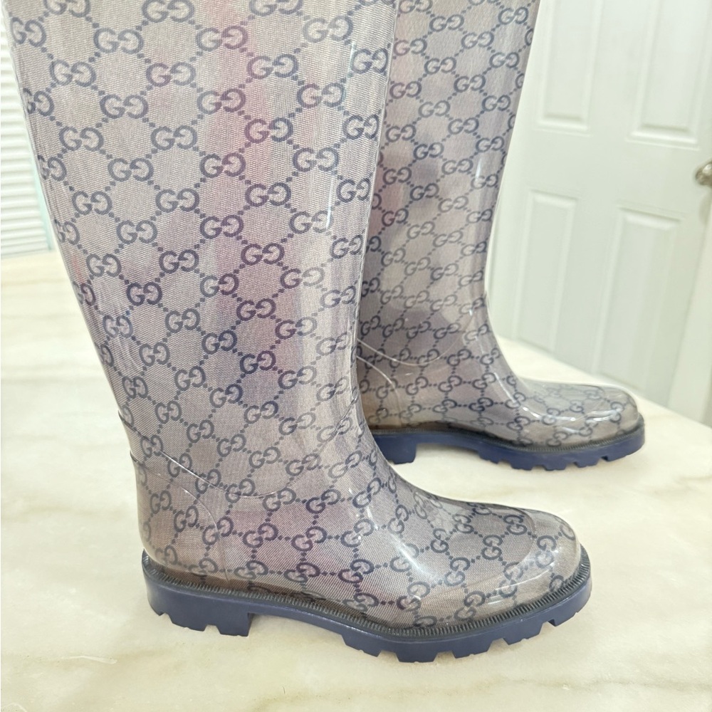 Gucci Women's Monogrammed Gray Rain Boots